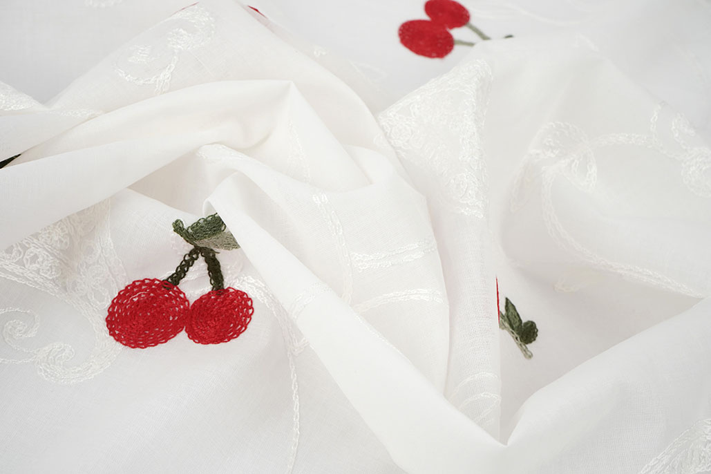 Cotton Embroidered Cherry Regina Creme