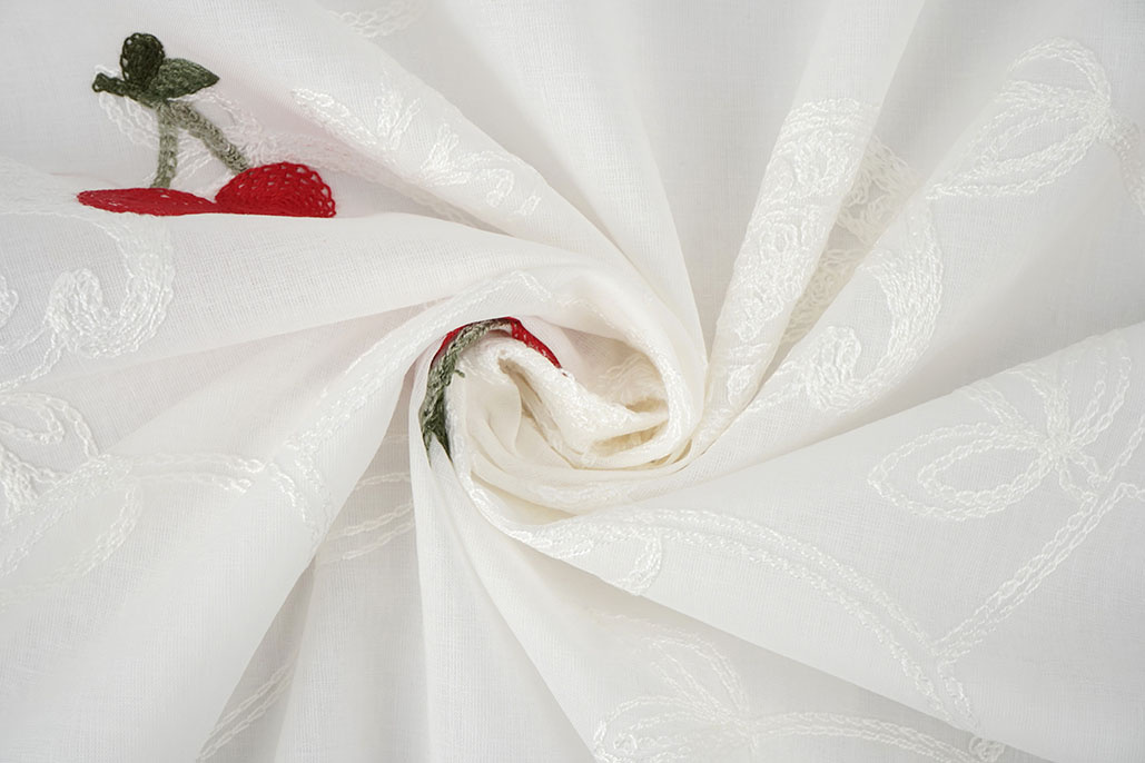 Cotton Embroidered Cherry Regina Creme