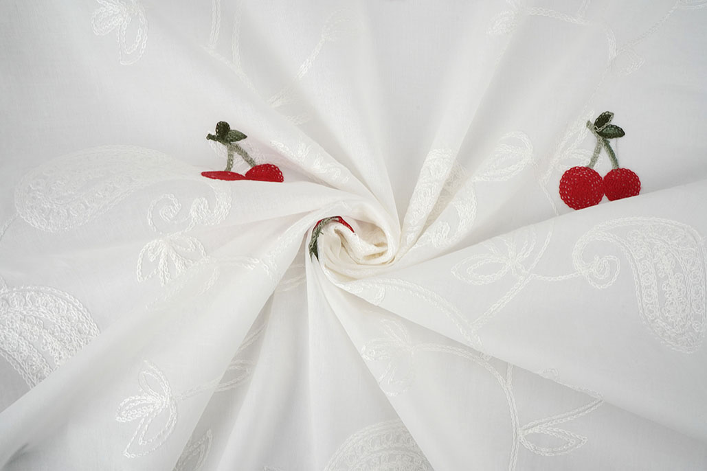 Cotton Embroidered Cherry Regina Creme