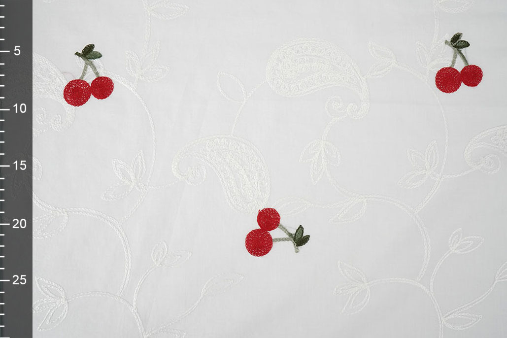 Cotton Embroidered Cherry Regina Creme