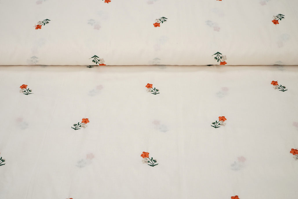 Baumwolle Bestickt Blume Fleur Natürlich