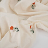 Cotton Embroidered Flower Fleur Natural