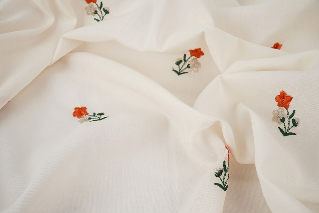 Cotton Embroidered Flower Fleur Natural