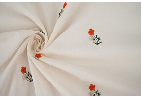 Cotton Embroidered Flower Fleur Natural