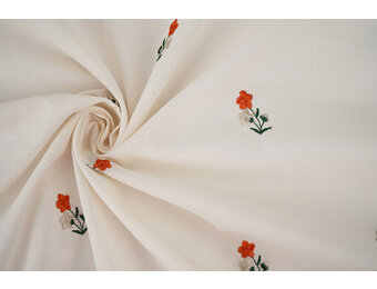 Cotton Embroidered Flower Fleur Natural