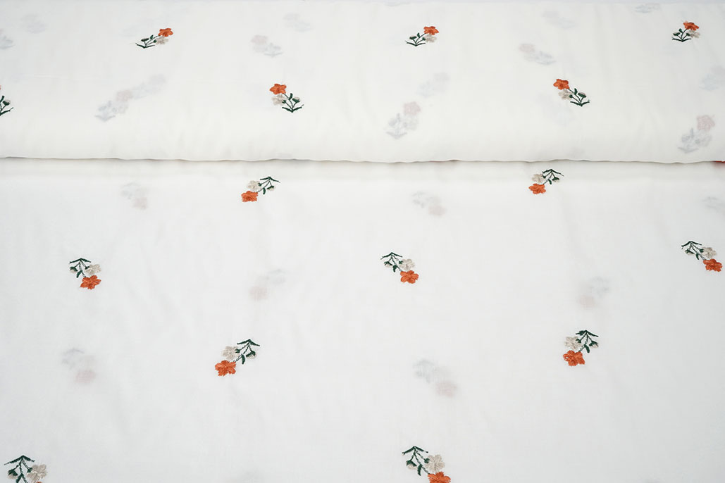 Katoen Geborduurd Bloem Fleur Creme