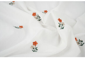 Baumwolle Bestickt Blume Fleur Creme