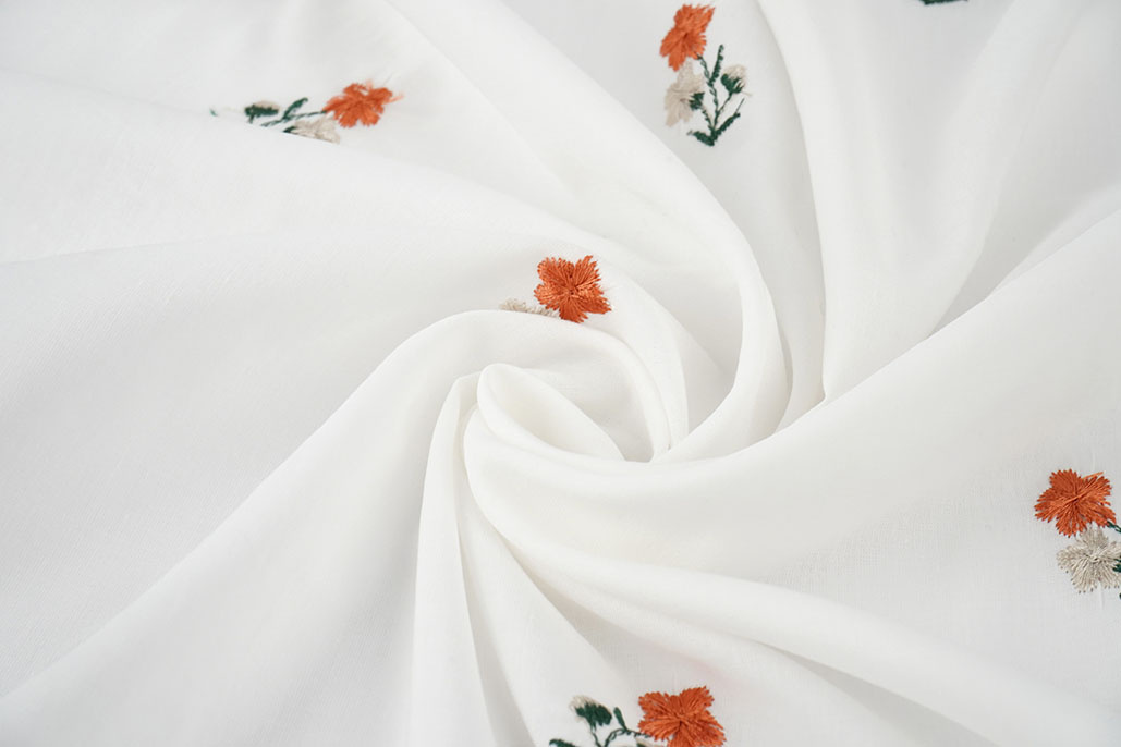 Katoen Geborduurd Bloem Fleur Creme