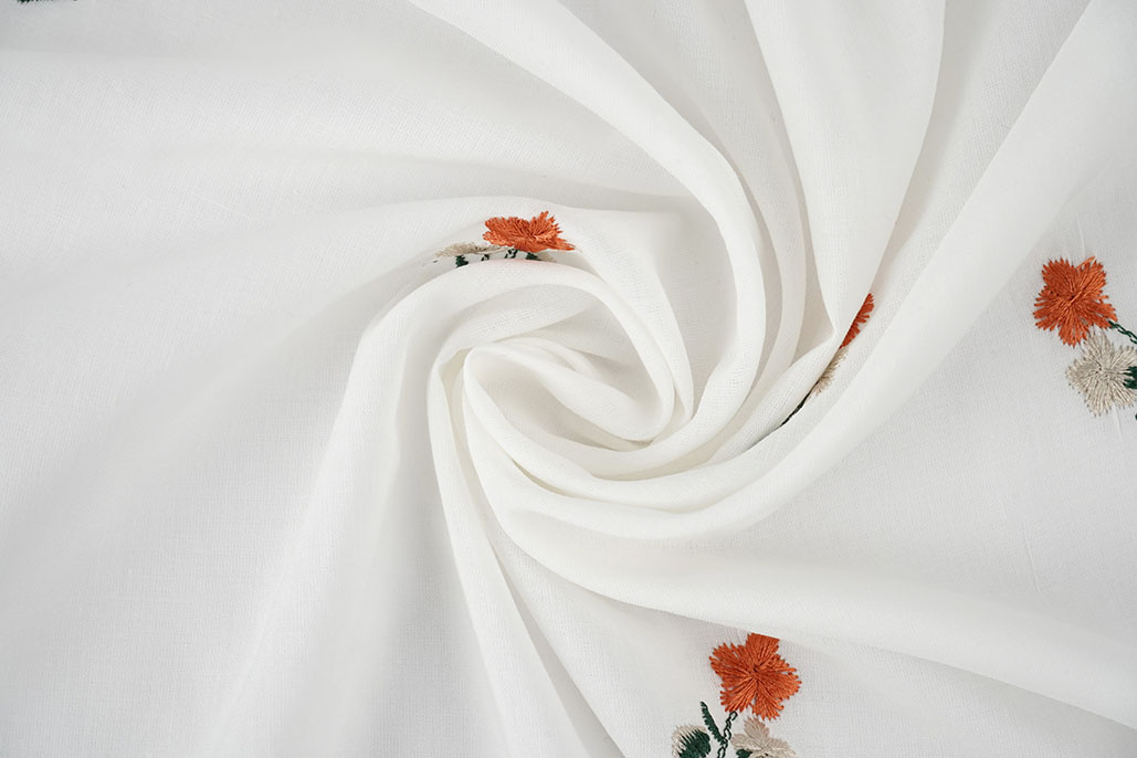 Katoen Geborduurd Bloem Fleur Creme