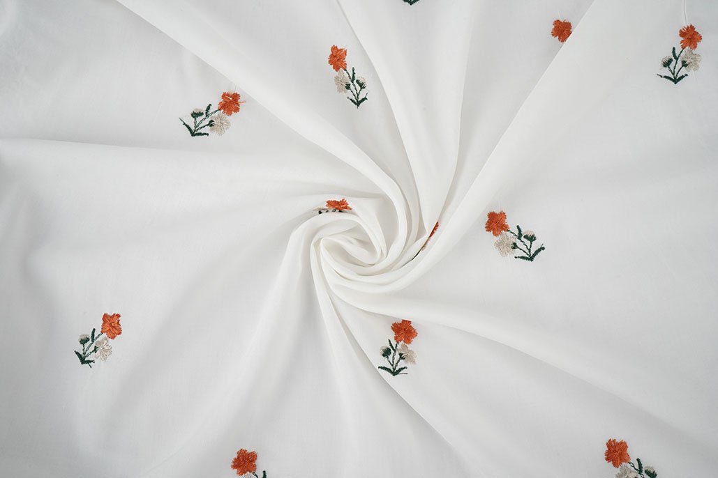 Katoen Geborduurd Bloem Fleur Creme