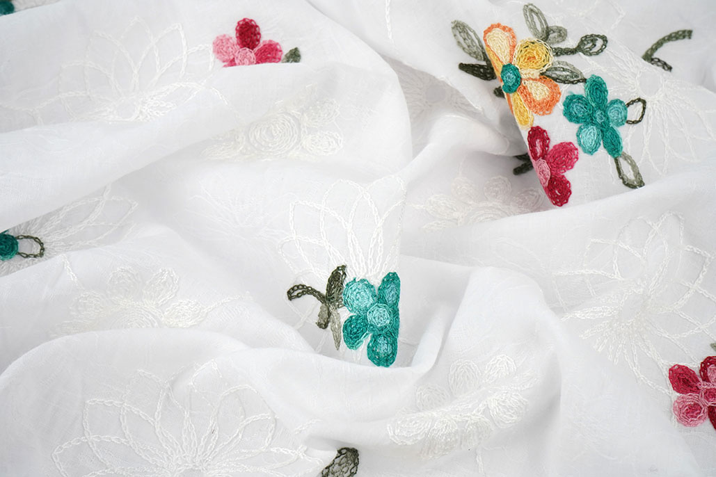 Cotton Embroidered Rive White
