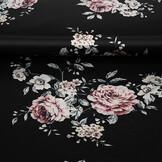 Stretch Satin Printed Flowers Lena Black
