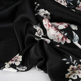 Stretch Satin Bedruckt Blumen Lena Schwarz