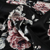 Stretch Satin Bedruckt Blumen Lena Schwarz