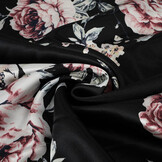 Stretch Satin Printed Flowers Lena Black