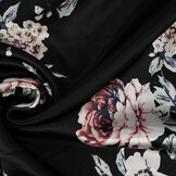 Stretch Satin Printed Flowers Lena Black