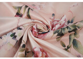 Stretch Satijn Bedrukt Bloemen Jasmijn Peach