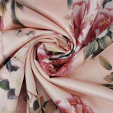 Stretch Satin Printed Flowers Jasmijn Peach