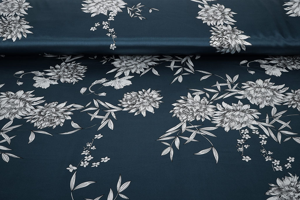 Stretch Satin Printed Flowers Sabrina