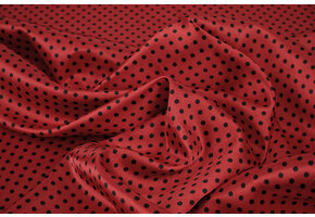 Stretch Satin Printed  Dots Red Black