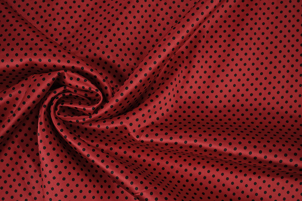 Stretch Satin Printed  Dots Red Black