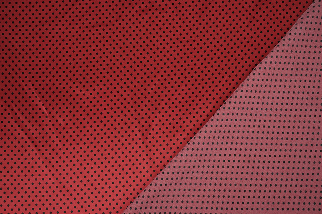 Stretch Satin Printed  Dots Red Black
