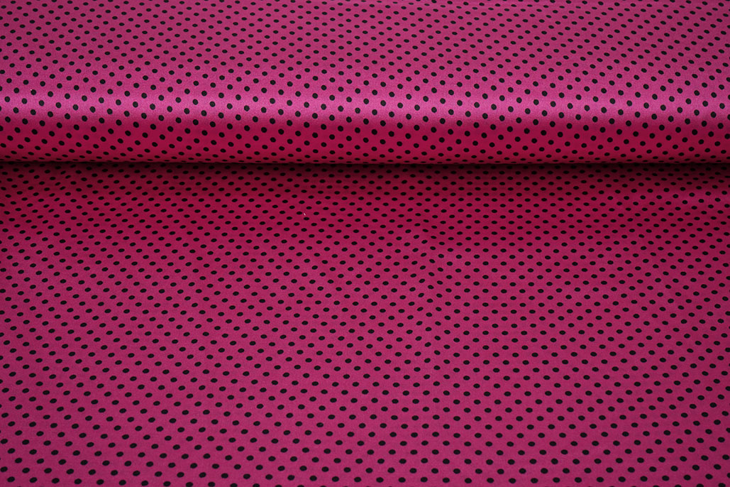 Stretch Satin Bedruckt Punkte Alpenveilchen Schwarz