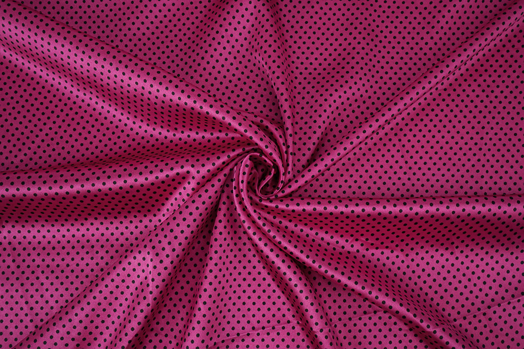 Stretch Satin Bedruckt Punkte Alpenveilchen Schwarz