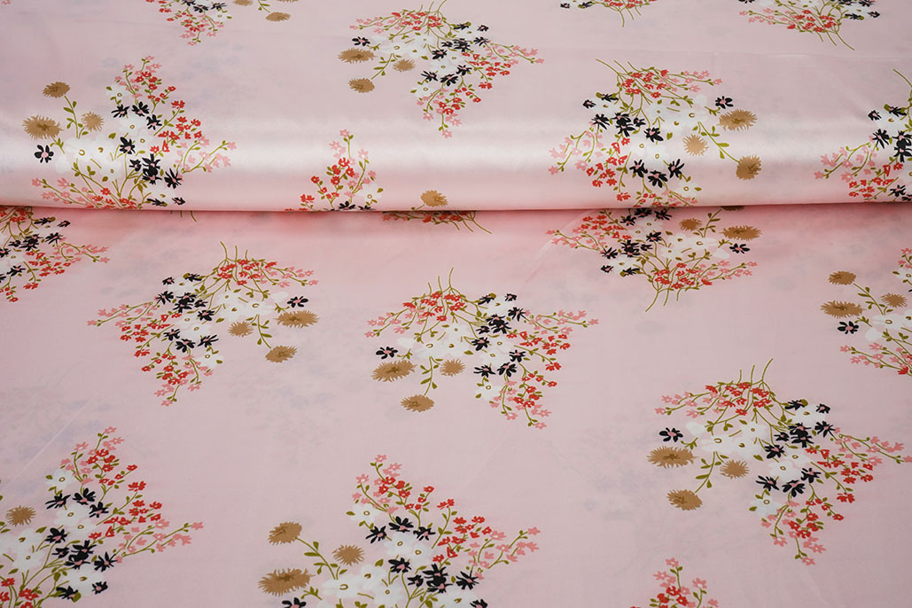 Stretch Satin Printed Flowers Leslie