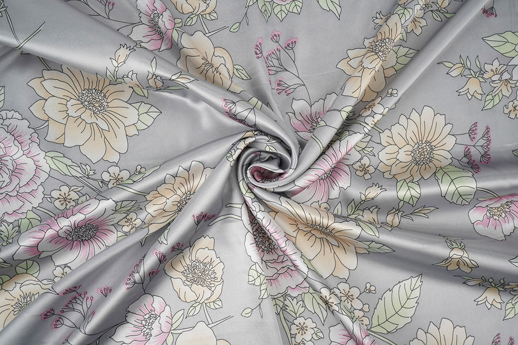 Stretch Satin Printed Flowers Yvonne