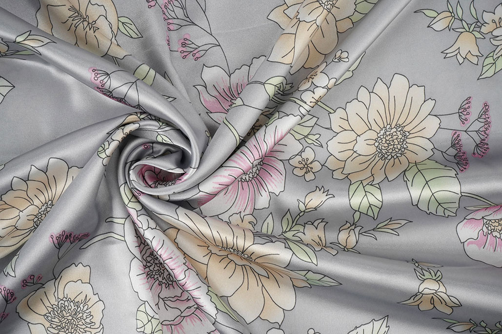 Stretch Satin Printed Flowers Yvonne