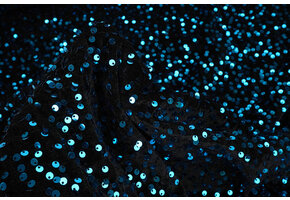 Sequins on Velvet Black - Aqua