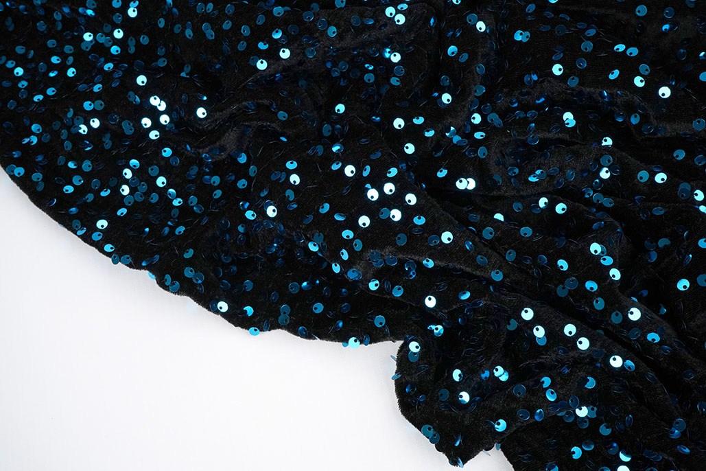 Sequins on Velvet Black - Aqua
