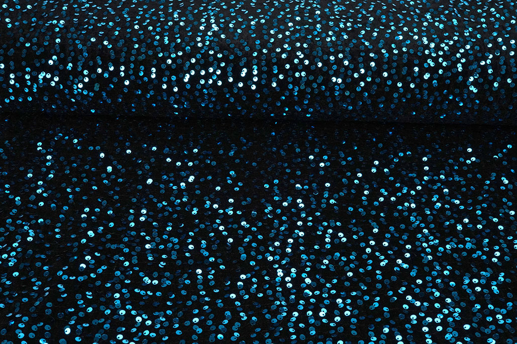 Sequins on Velvet Black - Aqua
