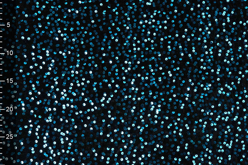 Sequins on Velvet Black - Aqua