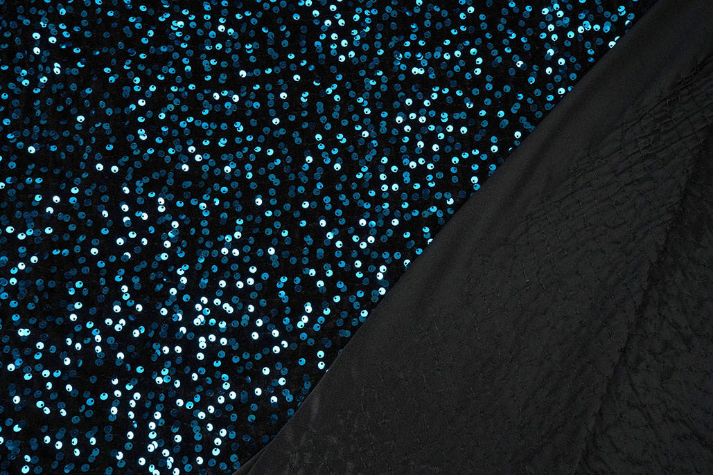 Sequins on Velvet Black - Aqua