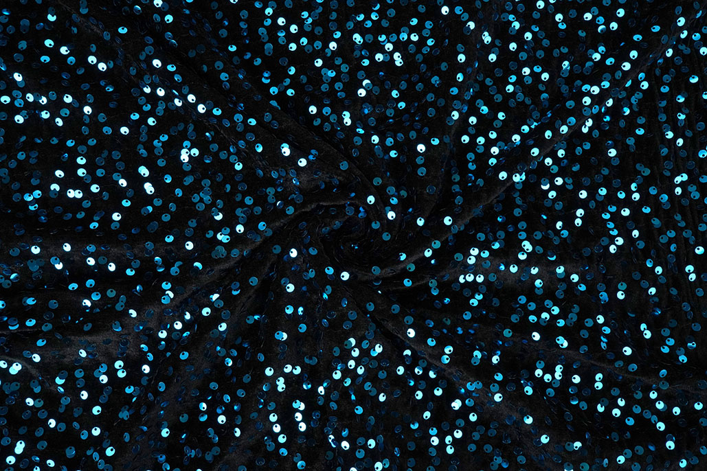 Pailletten op Velours Zwart - Aqua