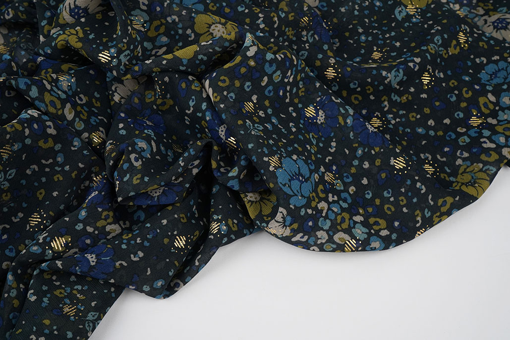 Chiffon Foil Feroce Flora Marineblau
