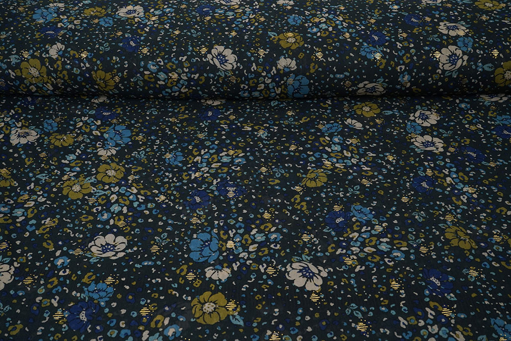 Chiffon Foil Feroce Flora Marineblau