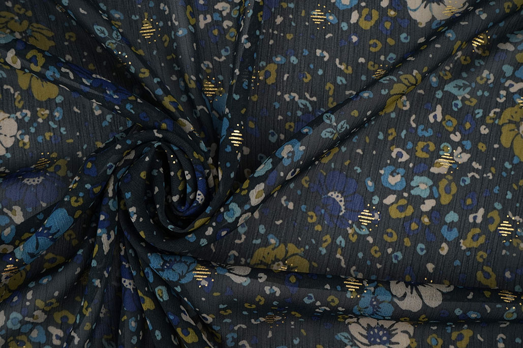 Chiffon Foil Feroce Flora Marine Blauw