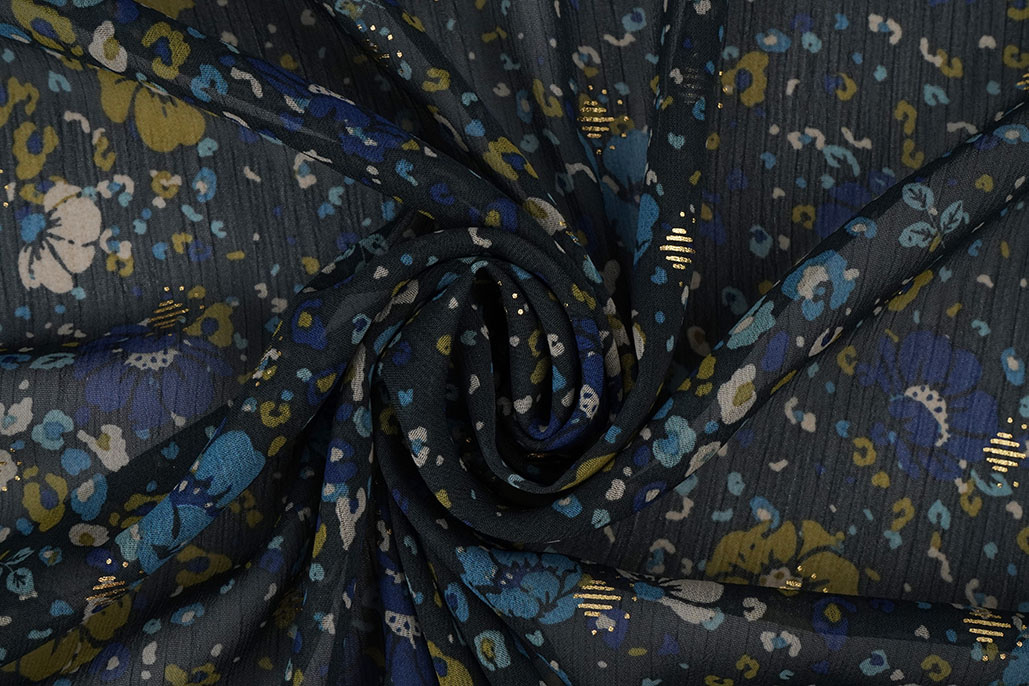 Chiffon Foil Feroce Flora Marine Blauw