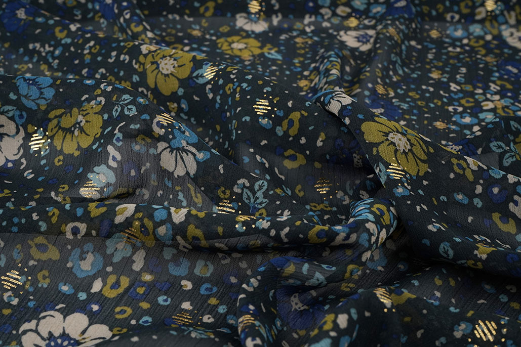 Chiffon Foil Feroce Flora Marine Blauw