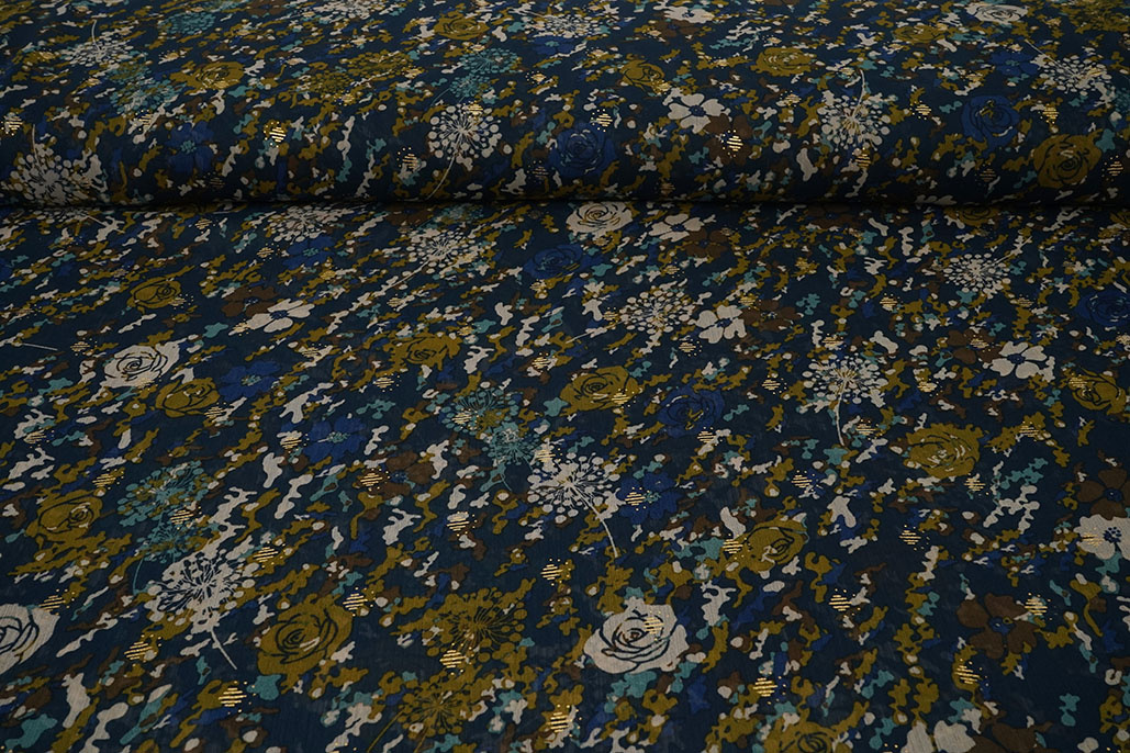 Chiffon Foil Camofleur Navy Blue