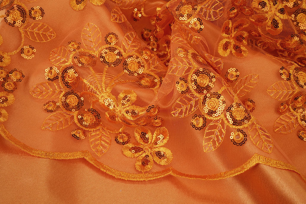 Mesh Geborduurd Pailletten Rosetta Oranje