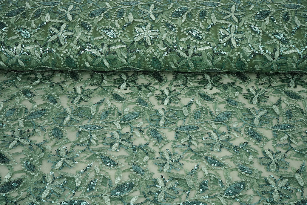 Mesh Geborduurd Pailletten Naomi Oud Groen