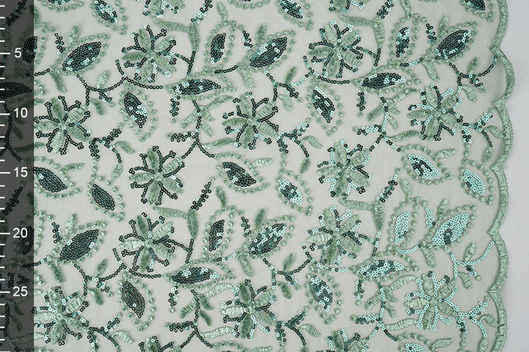 Mesh Geborduurd Pailletten Naomi Oud Groen