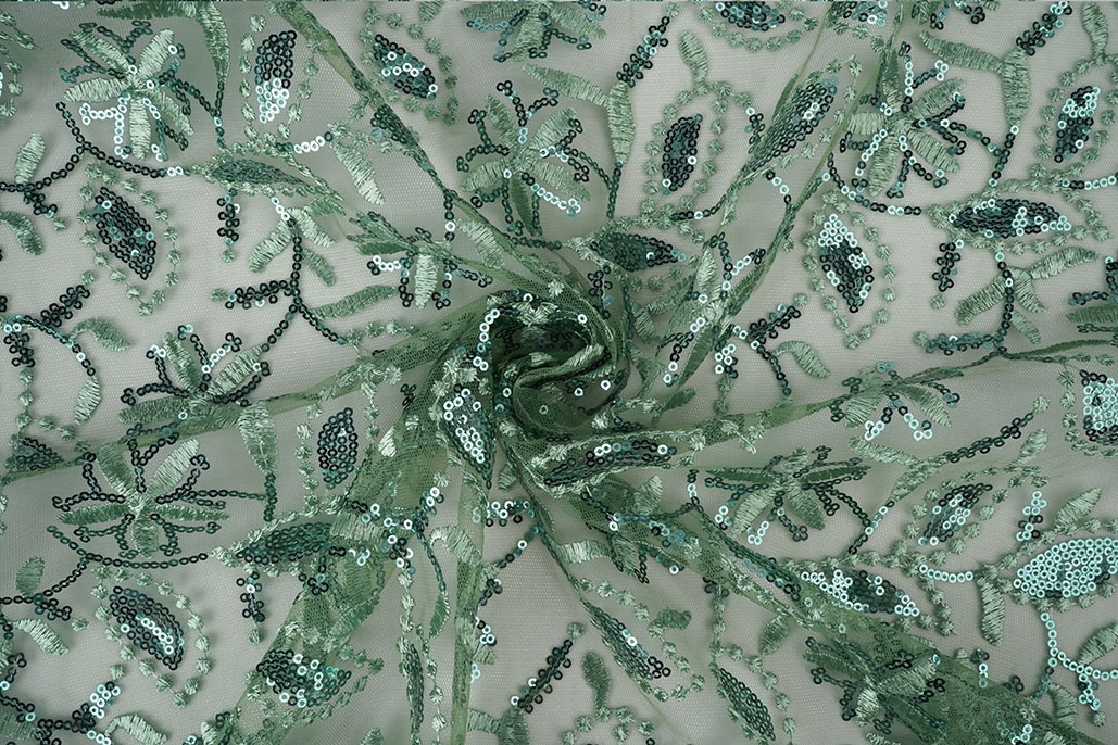 Mesh Geborduurd Pailletten Naomi Oud Groen