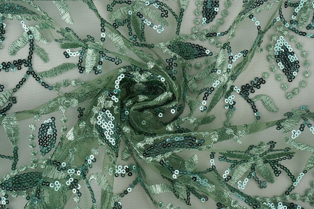 Mesh Geborduurd Pailletten Naomi Oud Groen