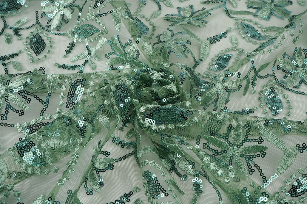 Mesh Embroidered Sequins Naomi Old Green