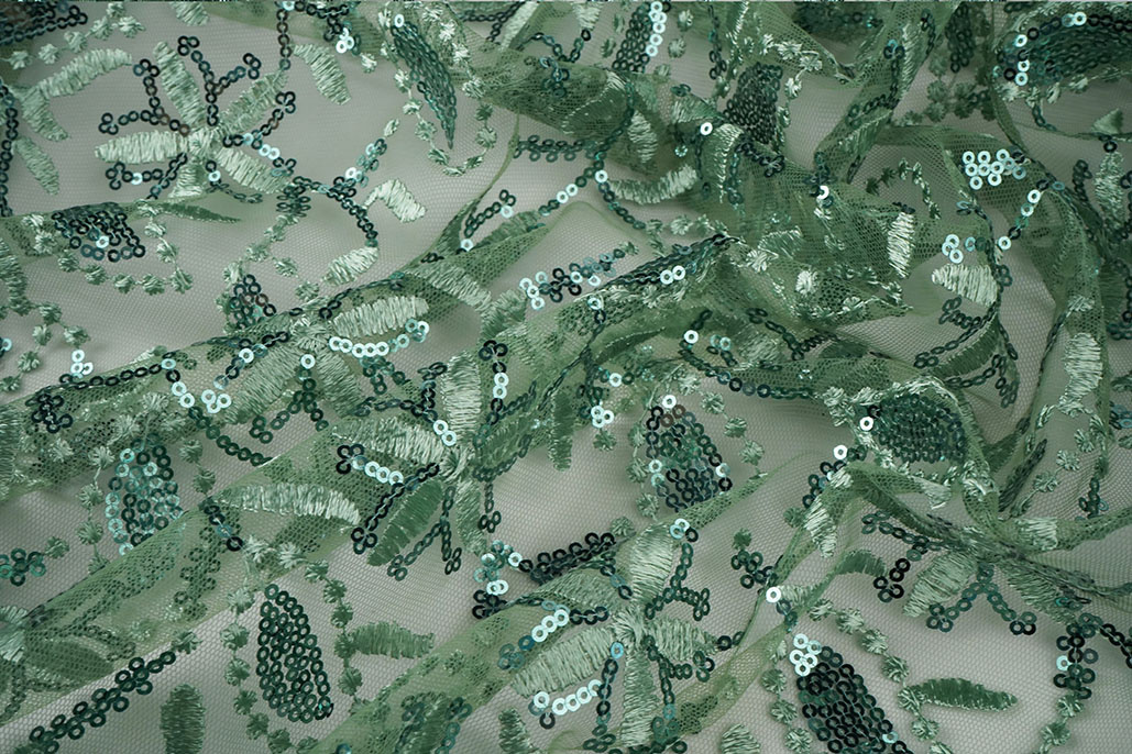 Mesh Embroidered Sequins Naomi Old Green